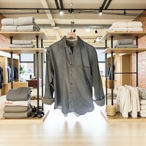 JOHNSTON AND MURPHY Men’s Heathered ShirtOlive Green/Brown Twill Size M